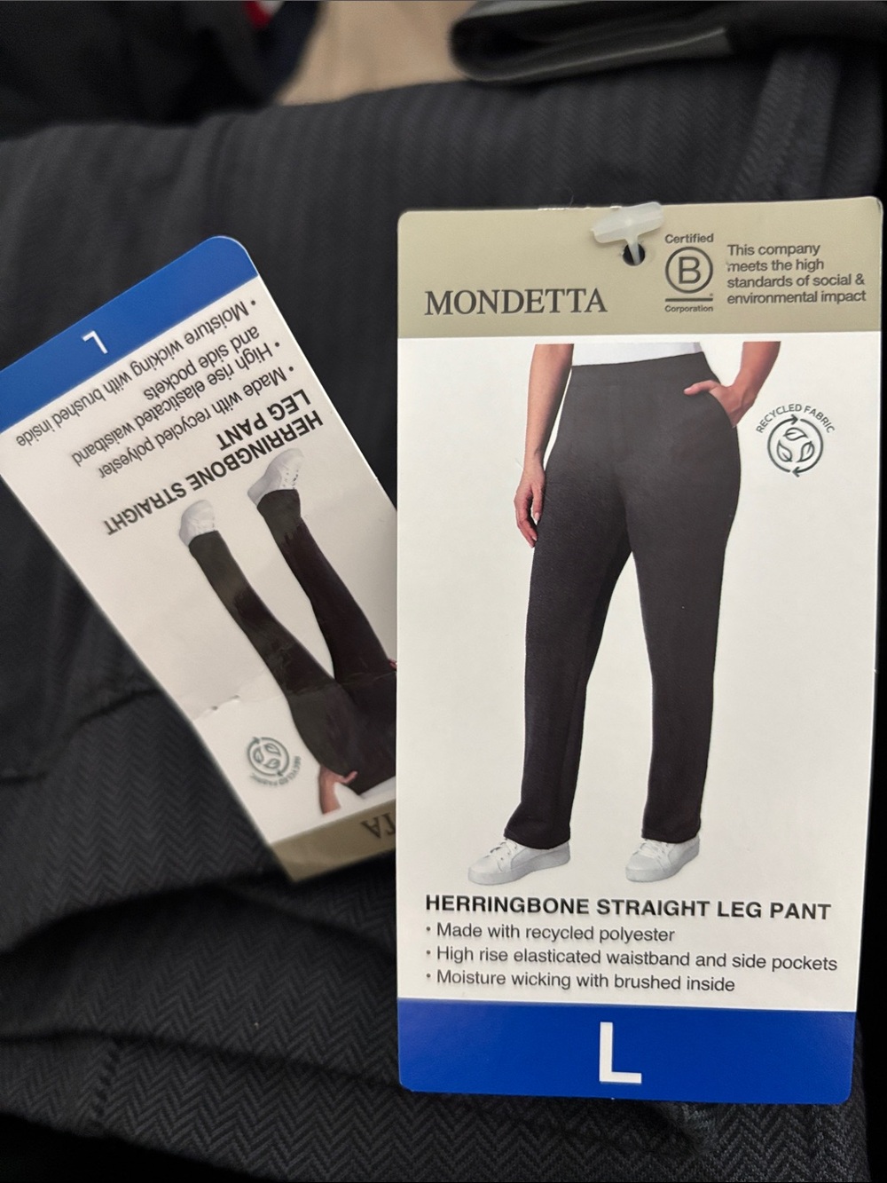 Mondetta Size L Women's Herringbone Straight Leg Pant Inseam 30.5” Black NWT